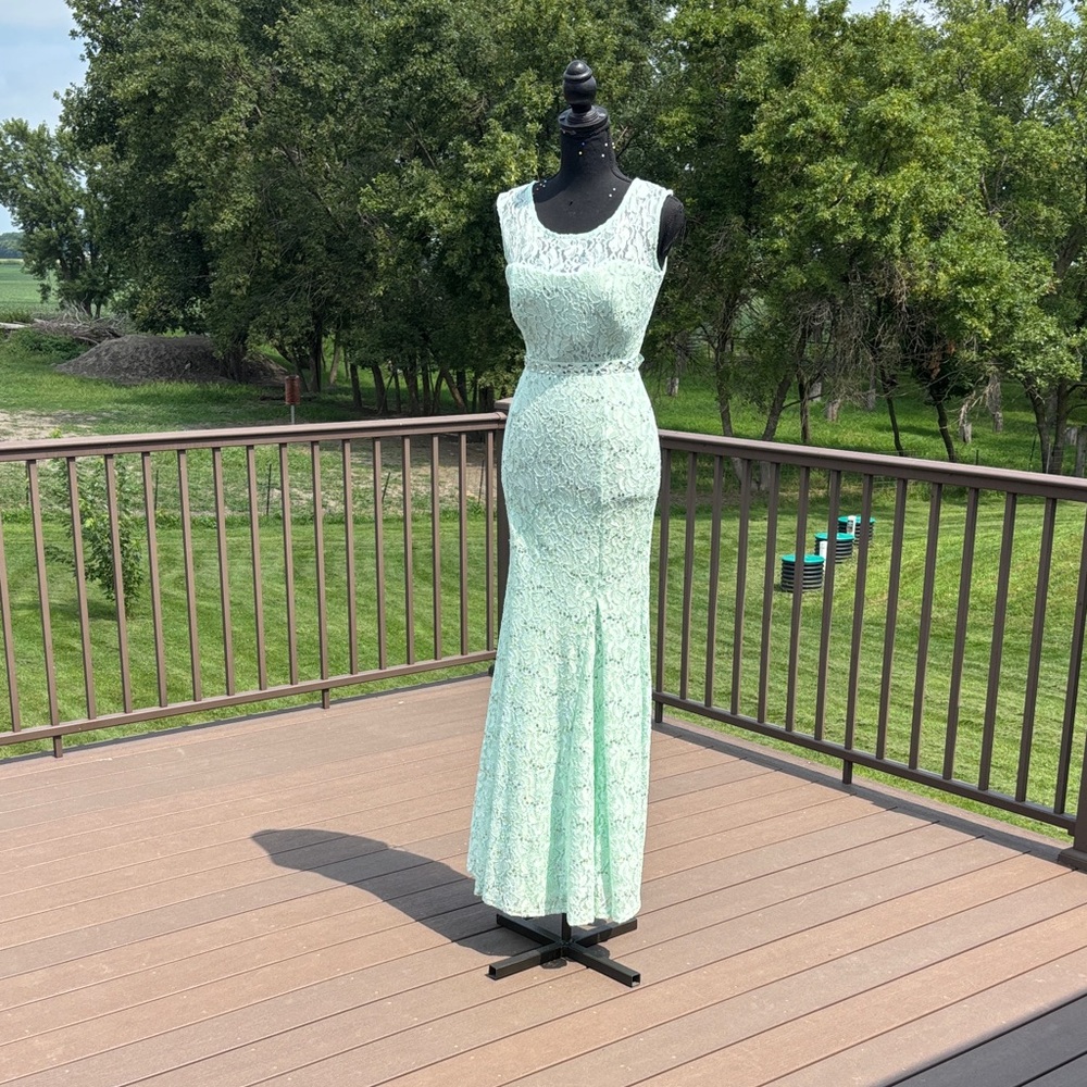 My Michelle Light Green Lace Maxi Dress